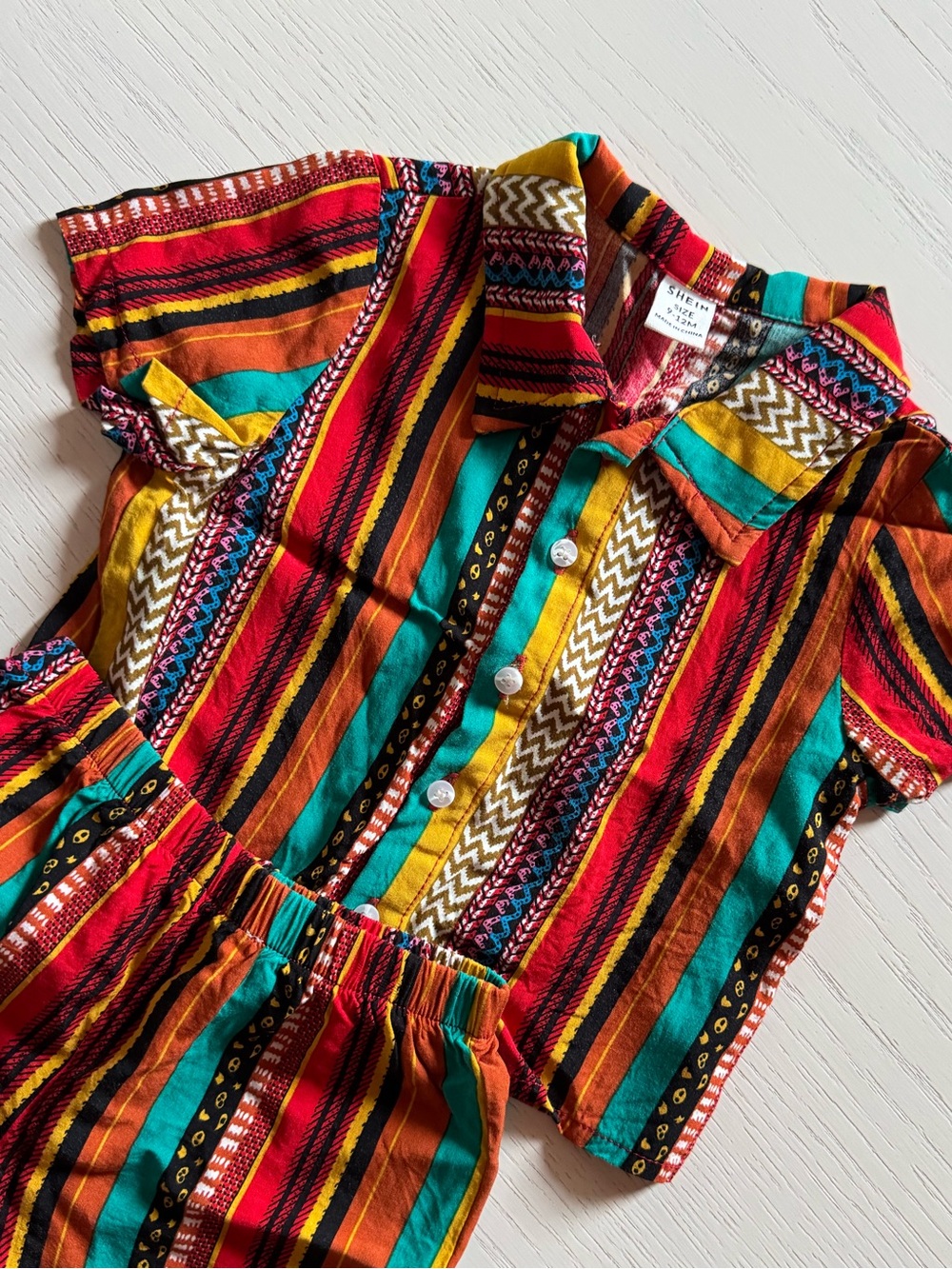 SHEIN Red Teal Mustard Striped Kids Matching Set